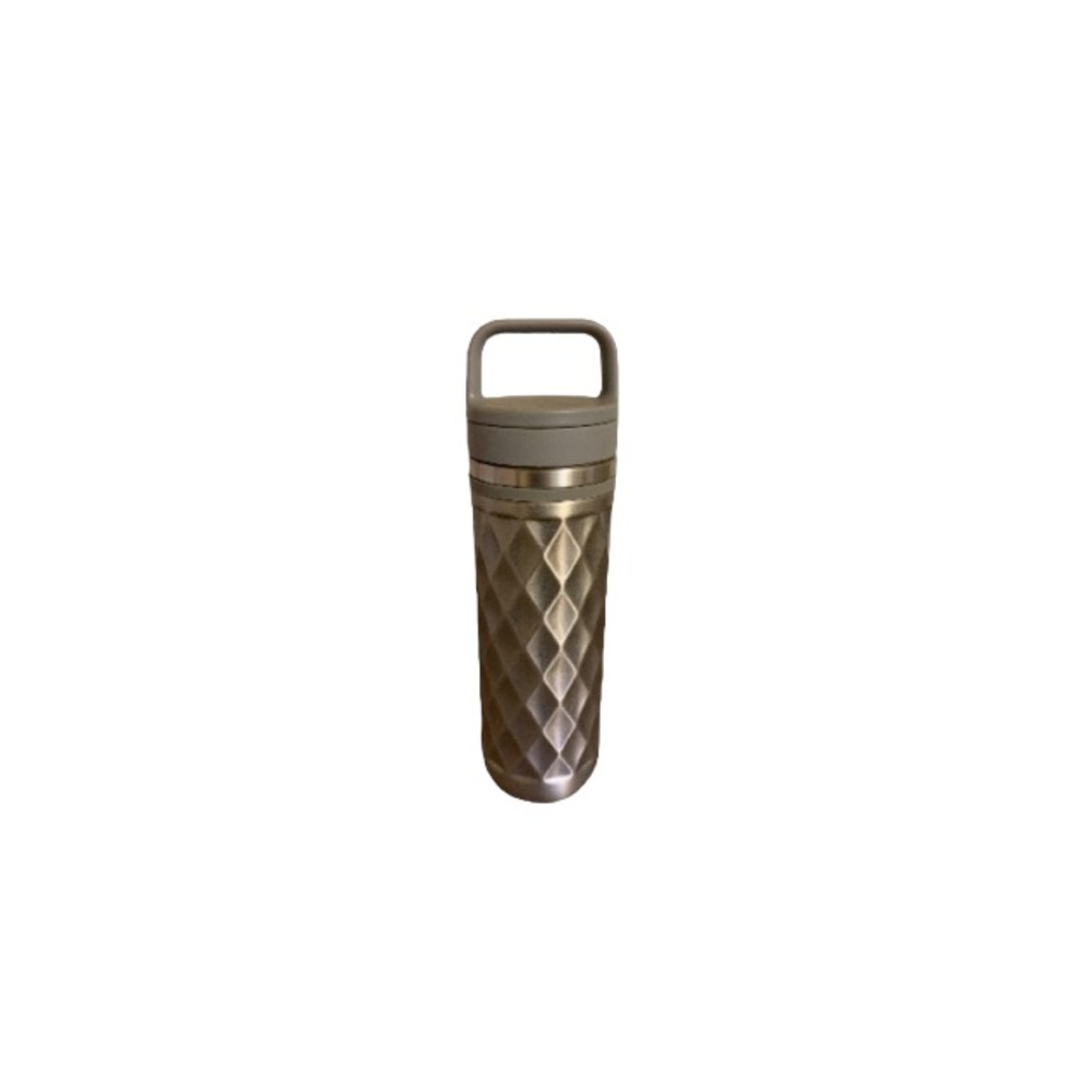 David’s Tea Silver Geometric Tumbler with Built In Stainless Steel Strainer